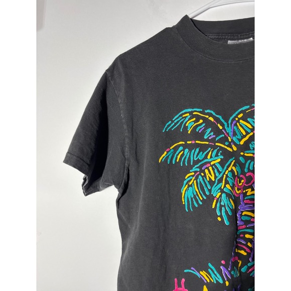 Vintage Oneita Hawaii Palm Tree tee‎ Men's S/M Black Retro Vacation USA made - Picture 5 of 6